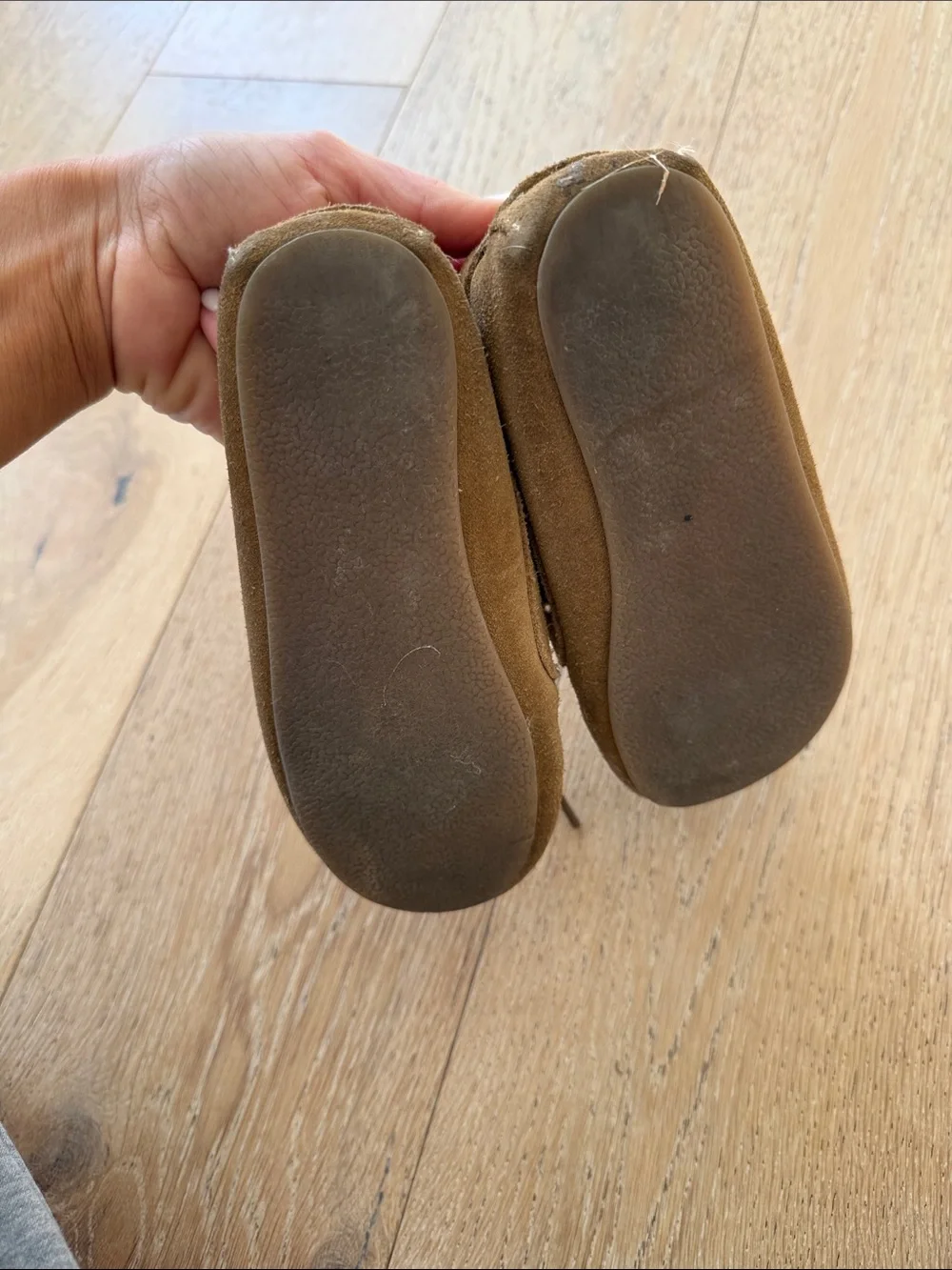 Zara Tan Suede Kids Moccasins with Floral Embroidery